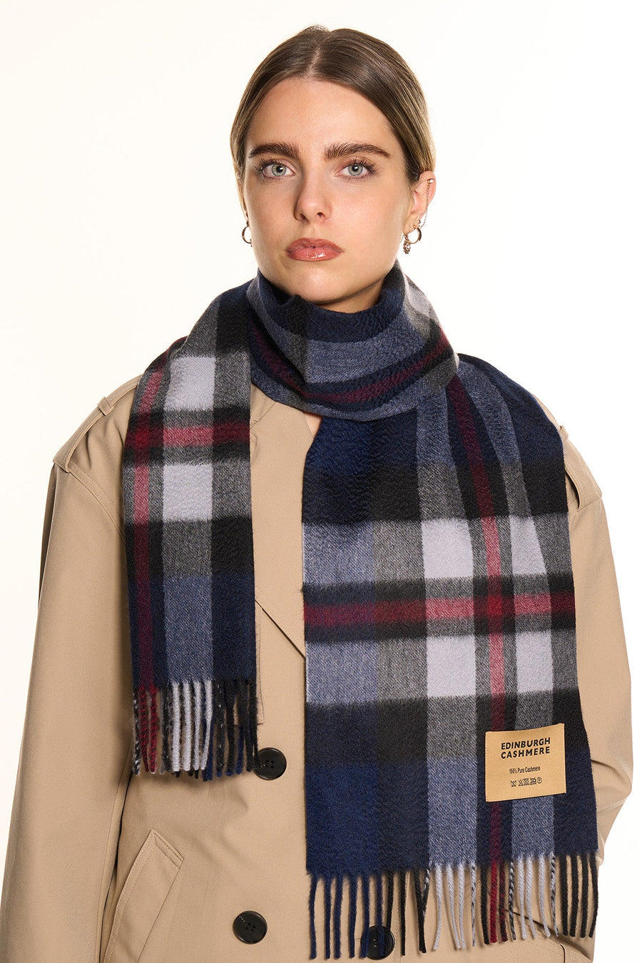 100% Pure Cashmere Scarf Scottish Design Navy - Small Size