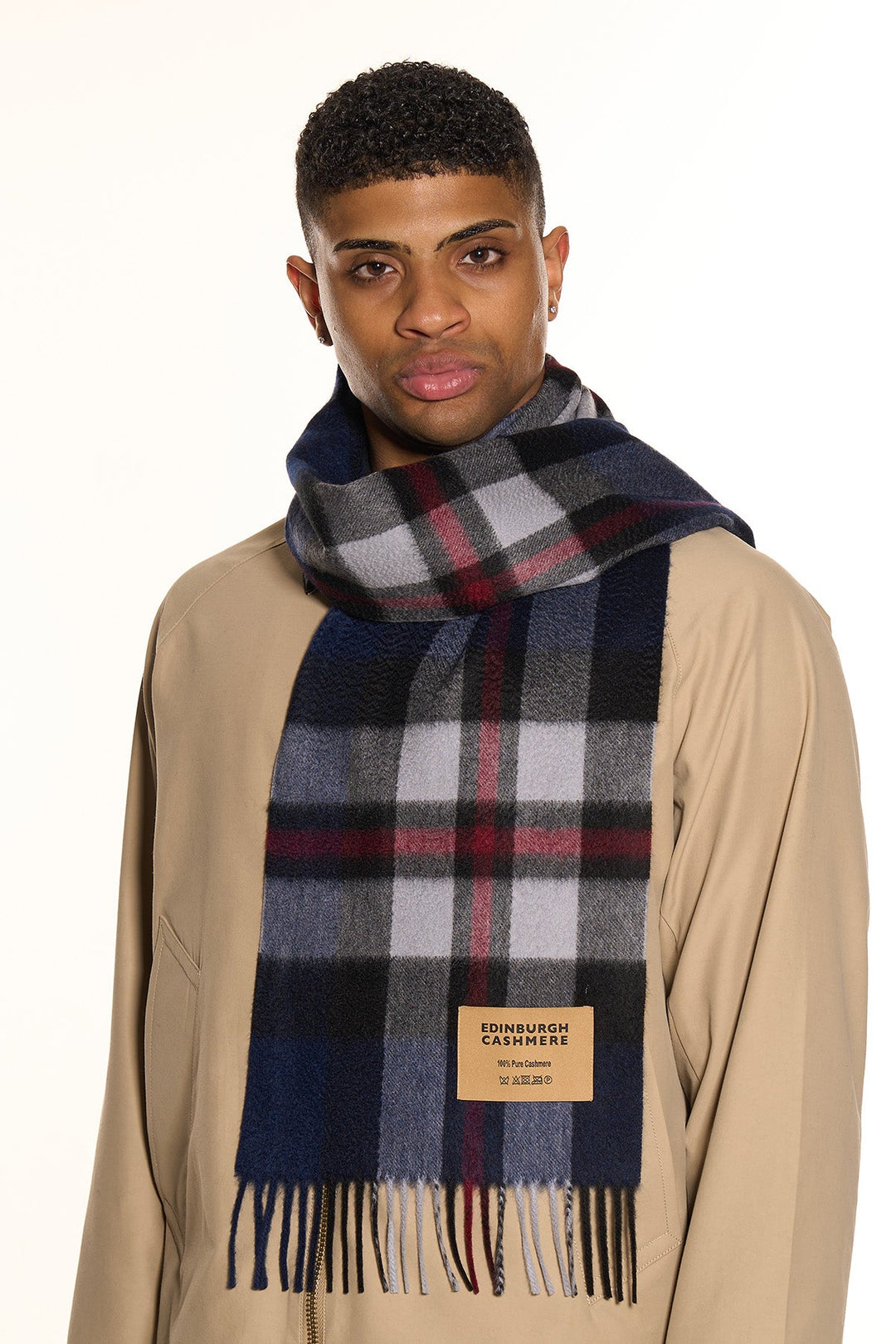 100% Pure Cashmere Scarf Scottish Design Navy - Small Size
