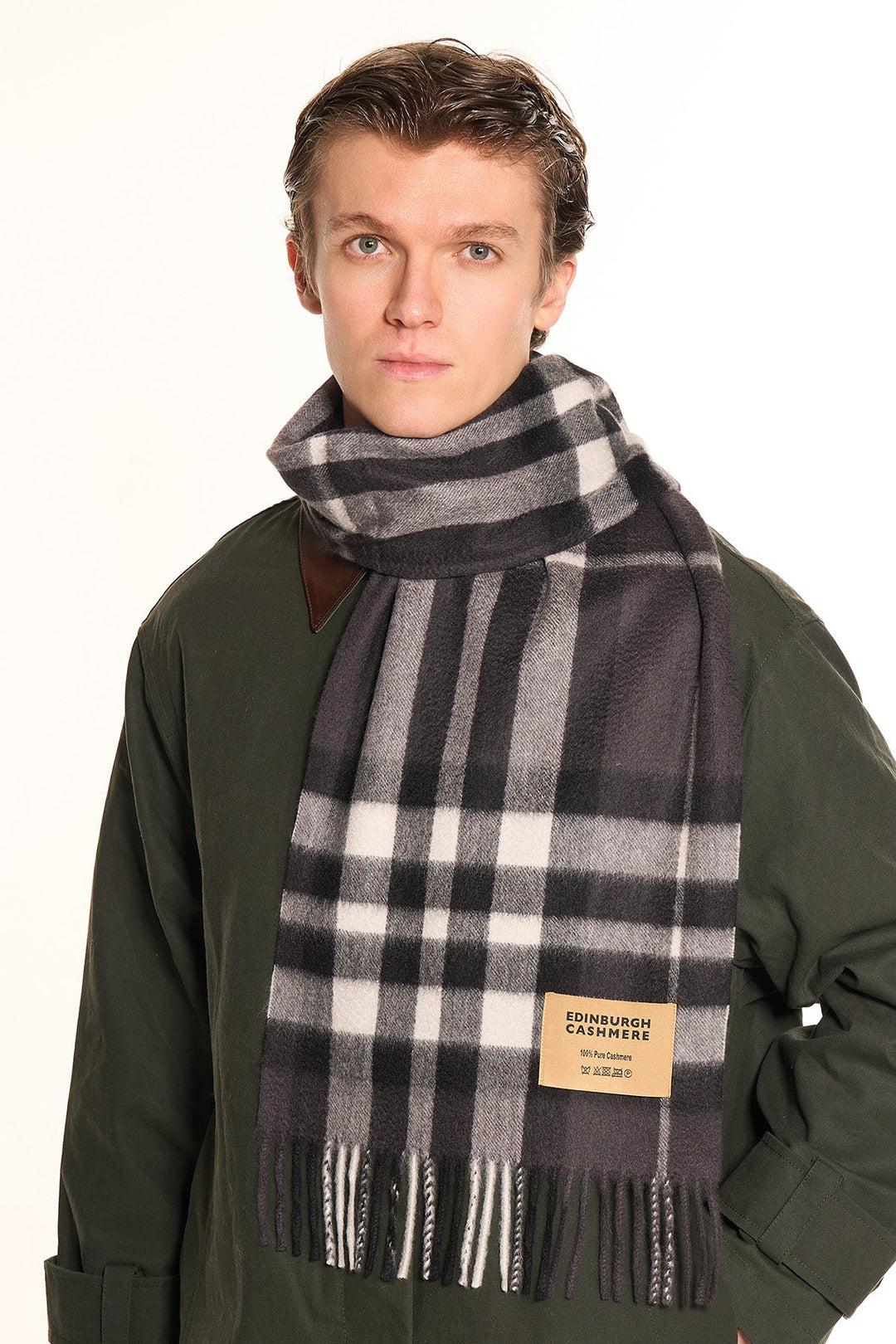 DC Check Cashmere Scarf Charcoal