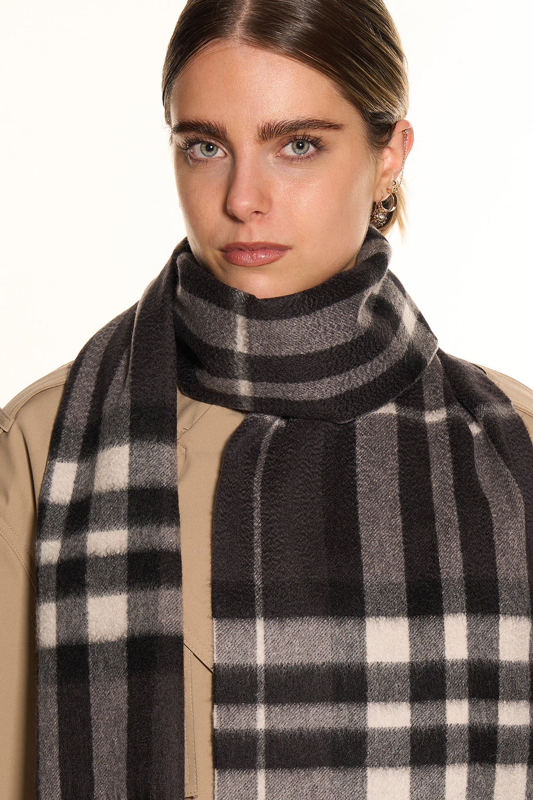 DC Check Cashmere Scarf Charcoal - Small Size