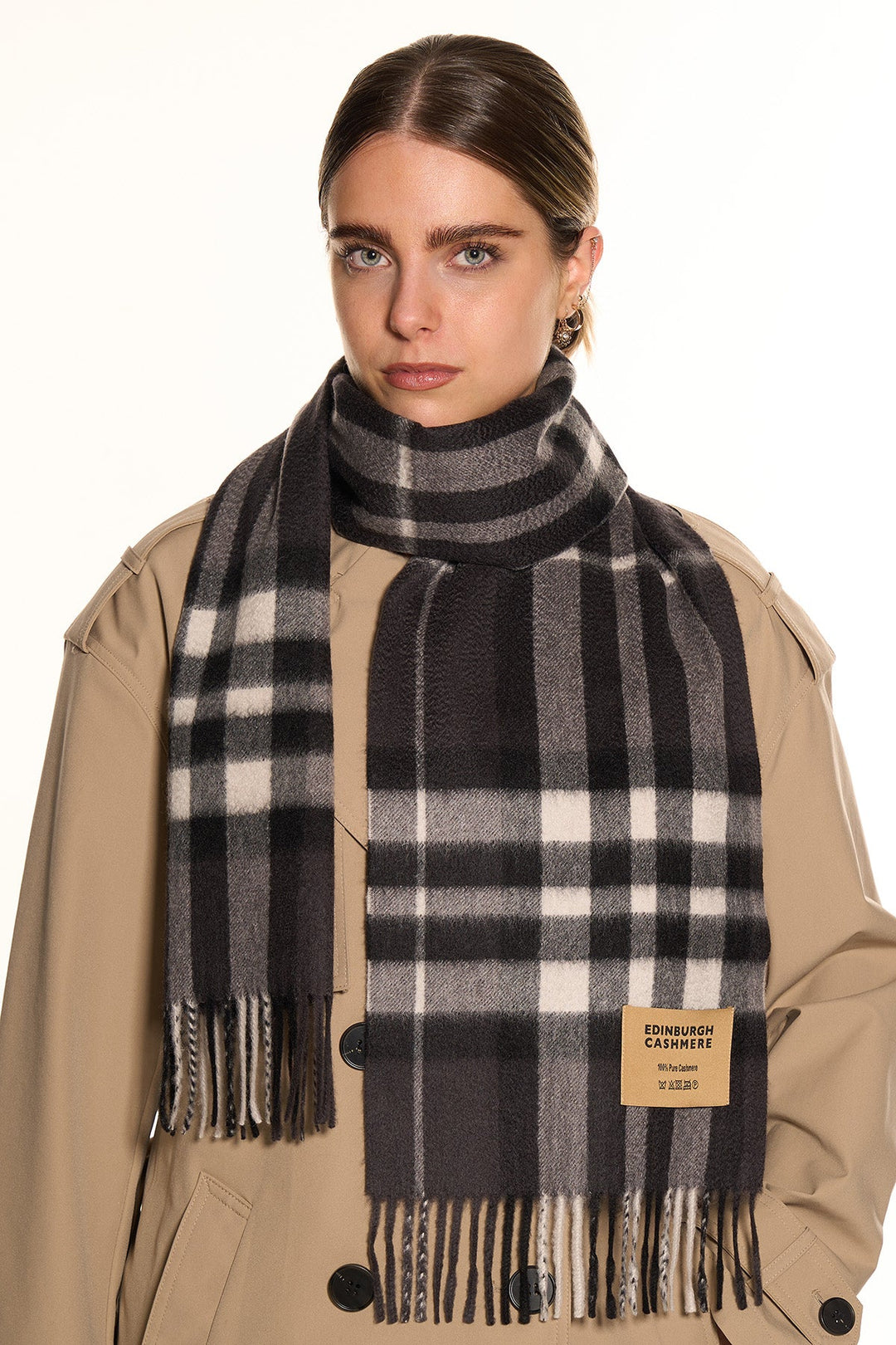 DC Check Cashmere Scarf Charcoal - Small Size