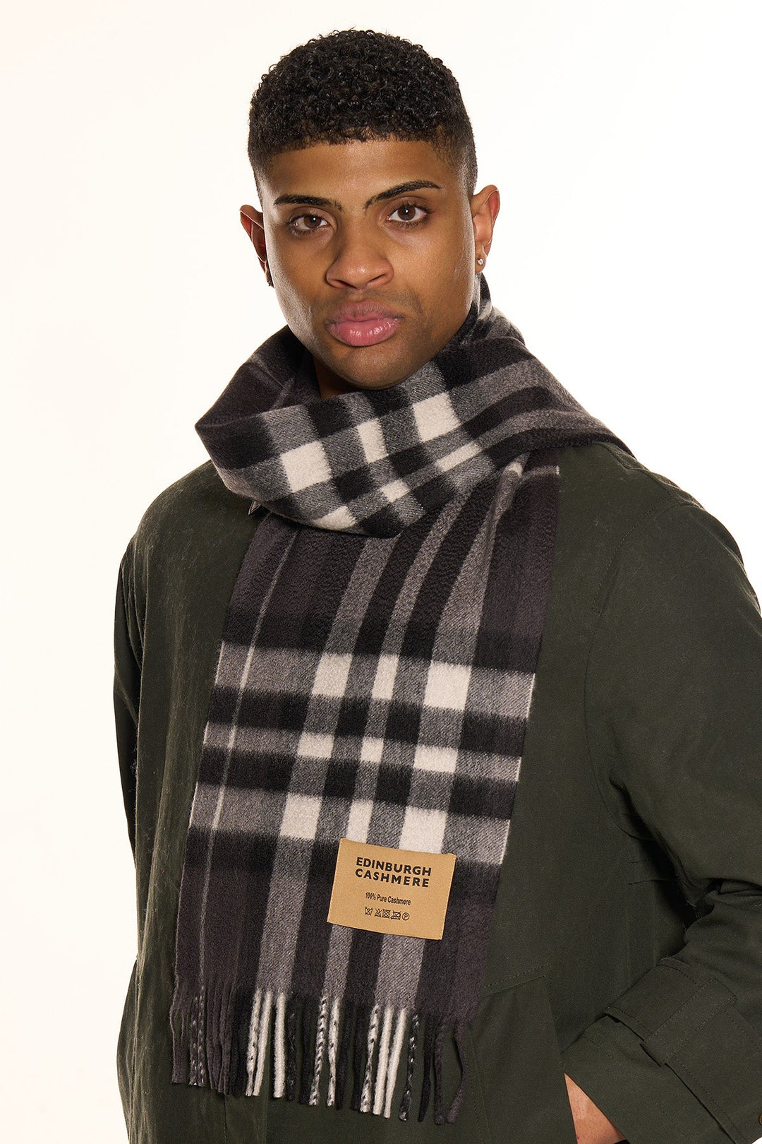 DC Check Cashmere Scarf Charcoal - Small Size