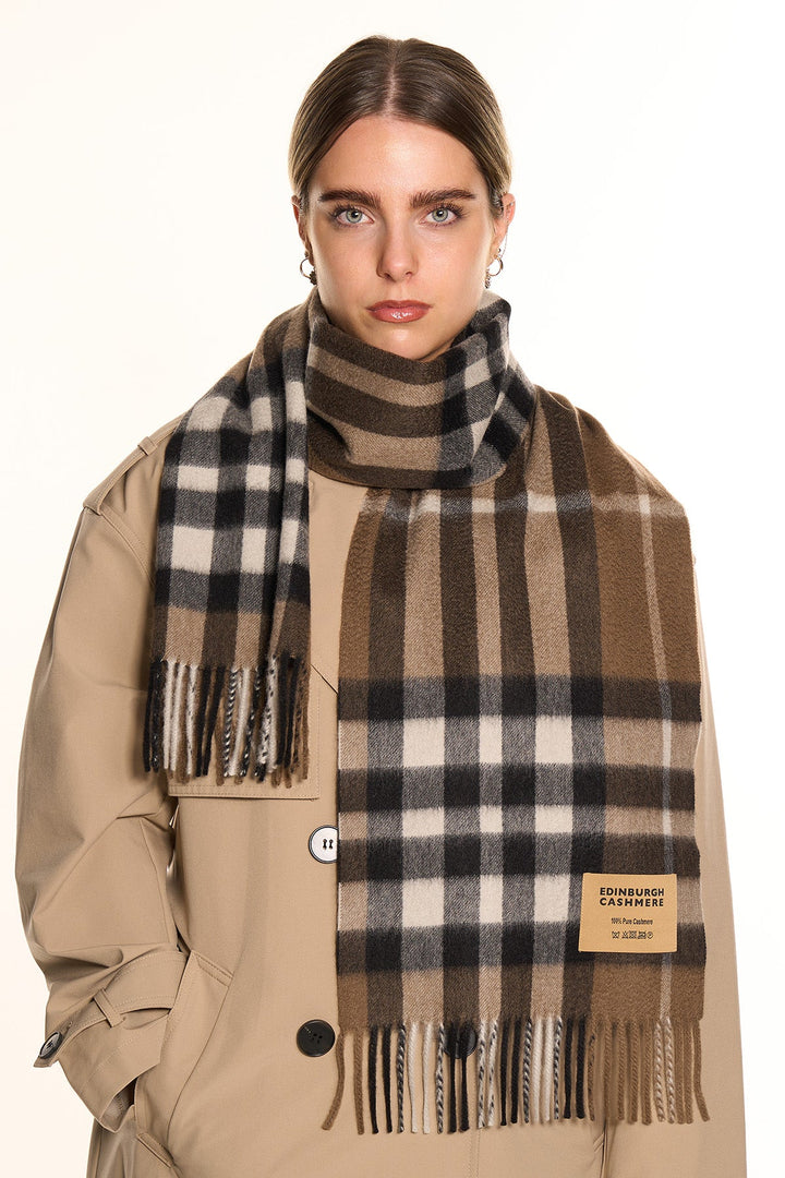 DC Check Cashmere Scarf Chocolate - Small Size