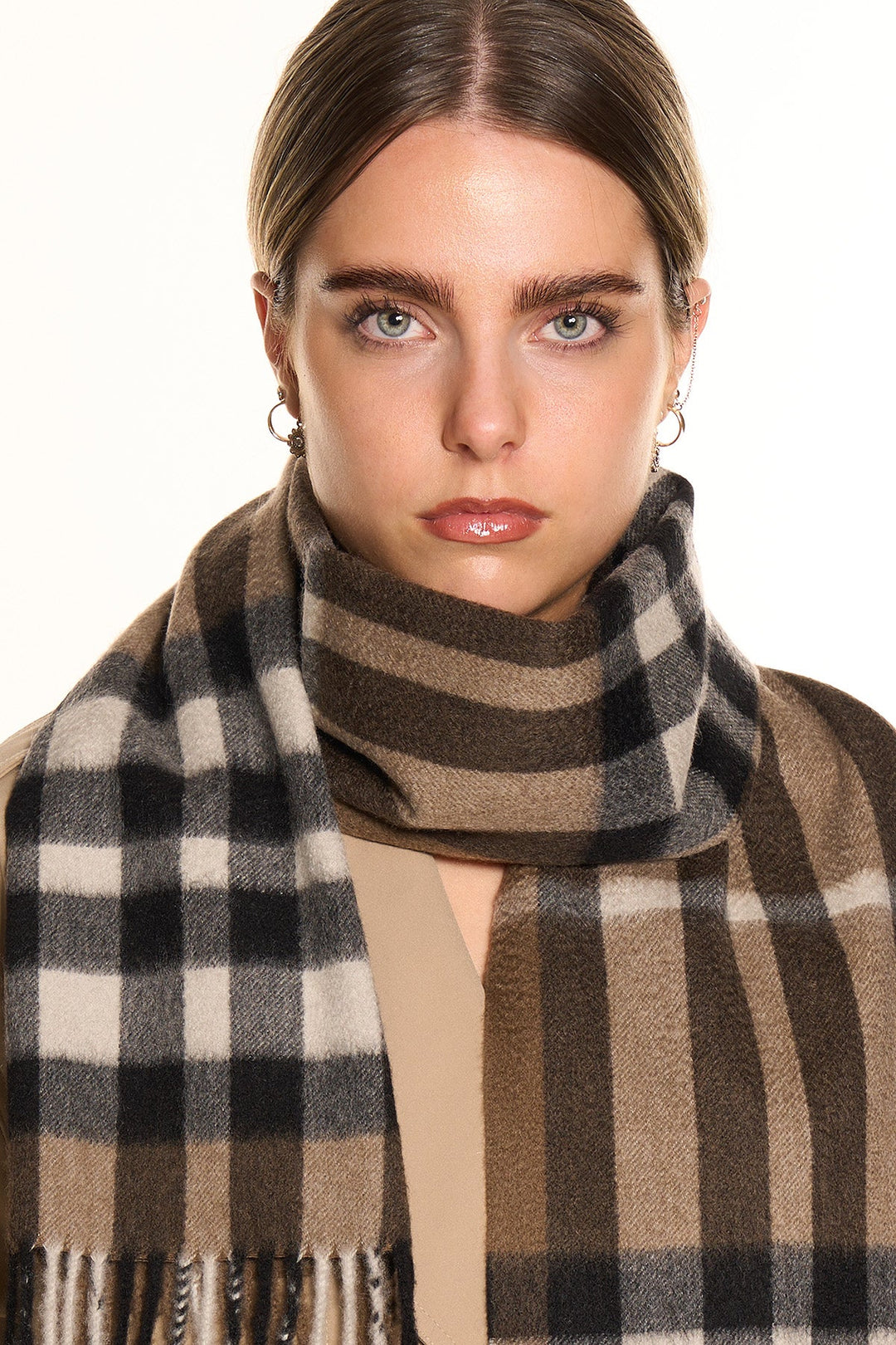 DC Check Cashmere Scarf Chocolate - Small Size
