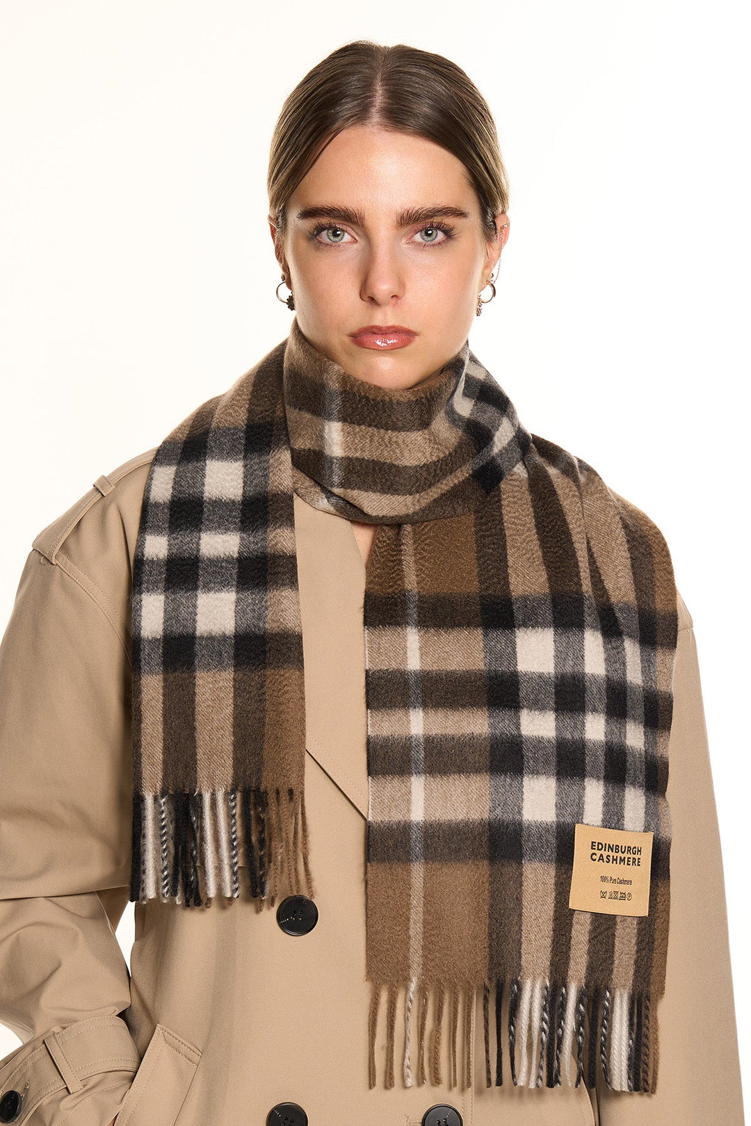 DC Check Cashmere Scarf Chocolate - Small Size