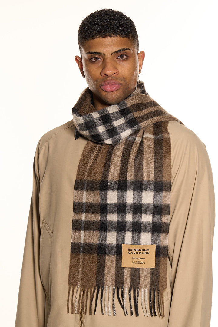 DC Check Cashmere Scarf Chocolate - Small Size