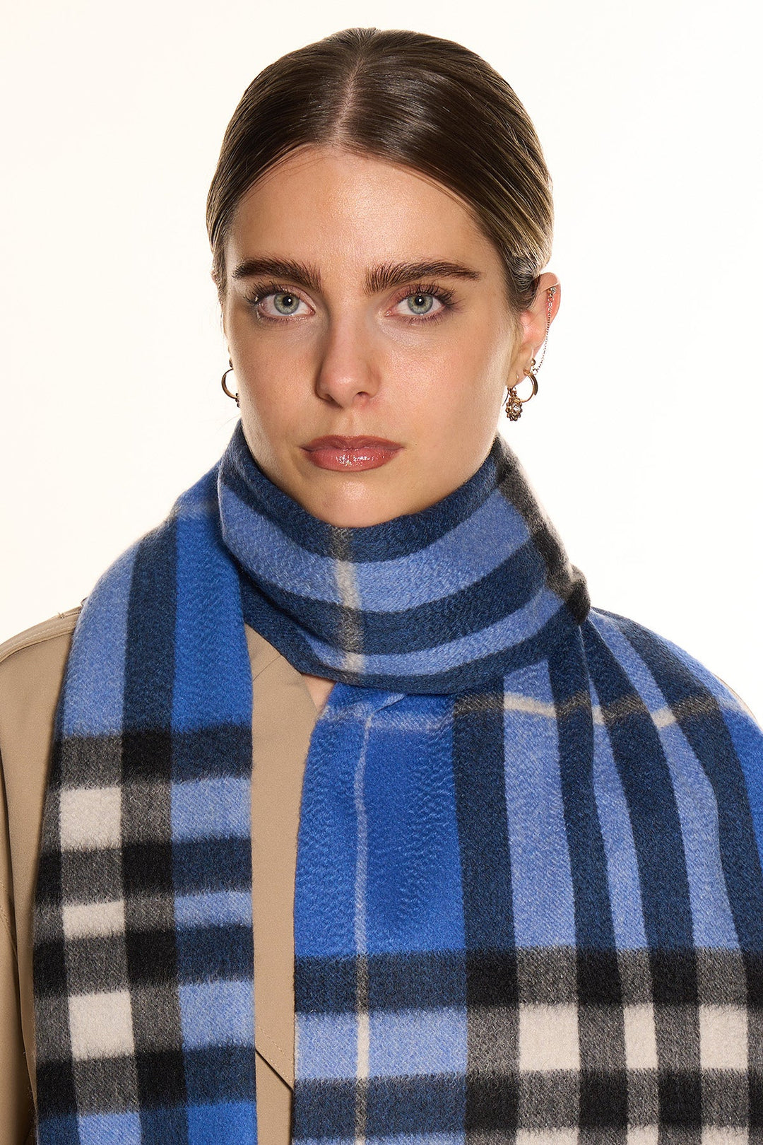 DC Check Cashmere Scarf Dark Blue - Small Size
