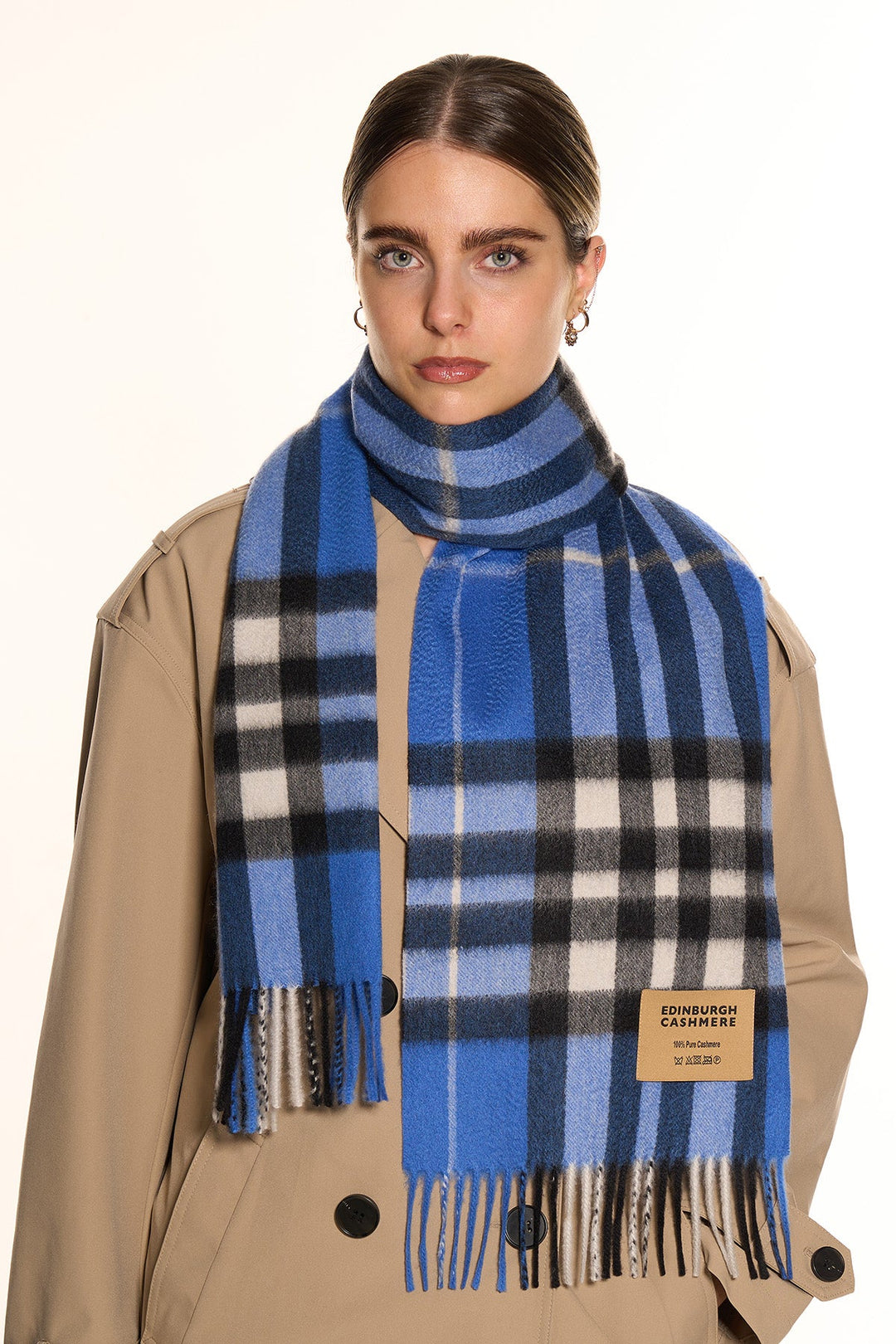 DC Check Cashmere Scarf Dark Blue - Small Size