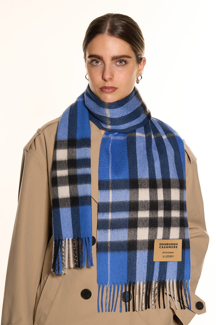 DC Check Cashmere Scarf Dark Blue - Small Size