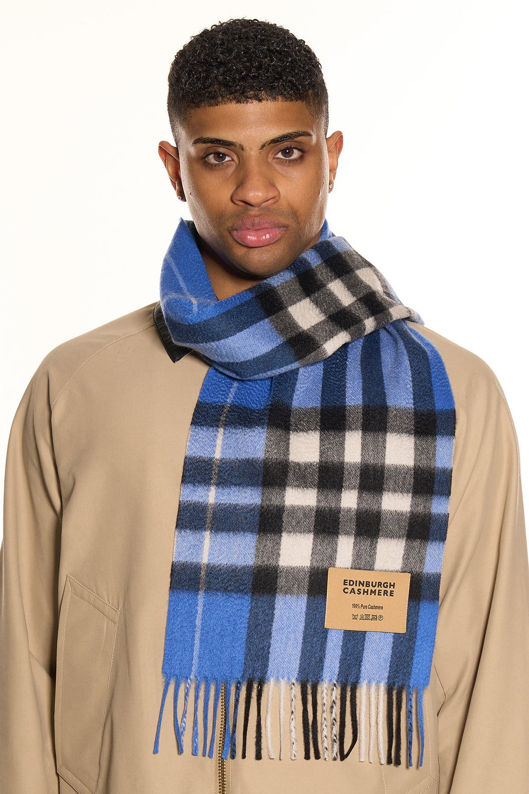 DC Check Cashmere Scarf Dark Blue - Small Size