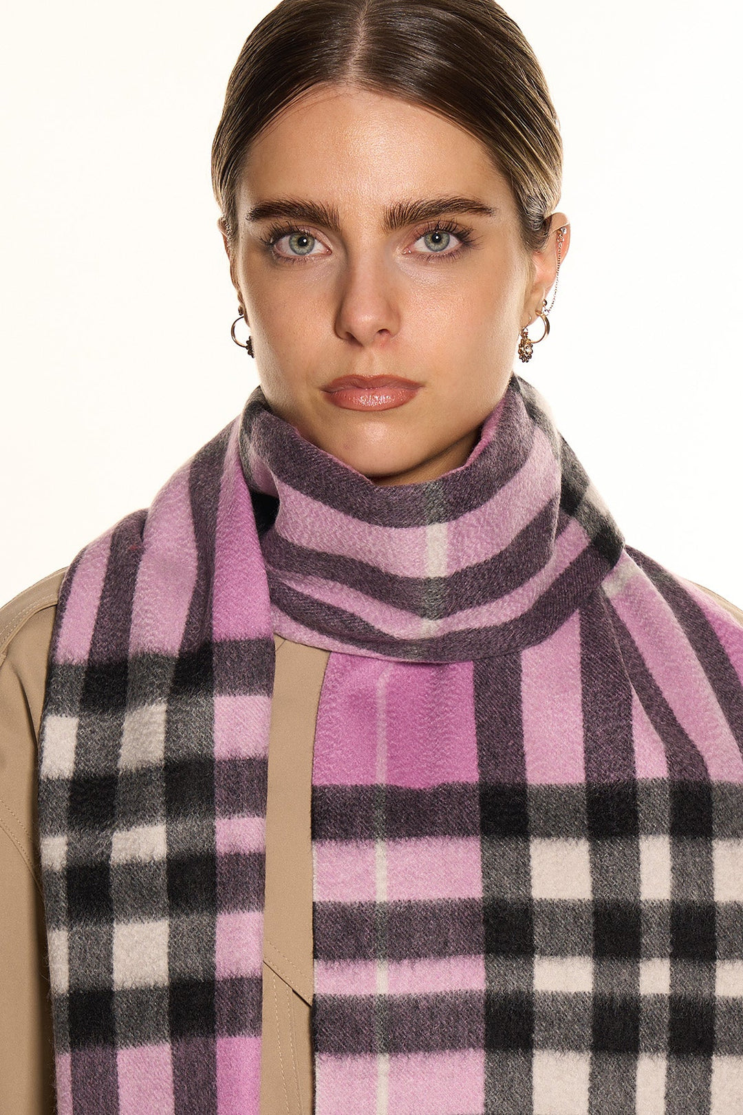 DC Check Cashmere Scarf Dark Pink - Small Size