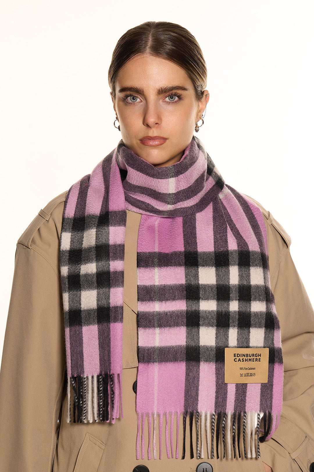 DC Check Cashmere Scarf Dark Pink - Small Size