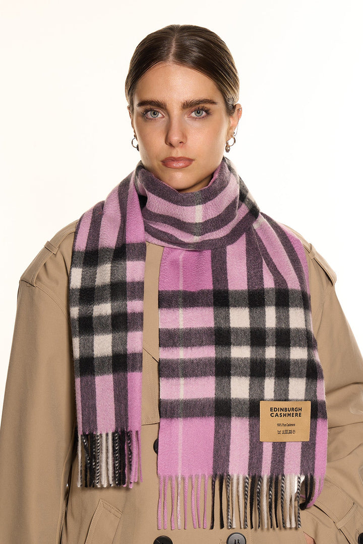DC Check Cashmere Scarf Dark Pink - Small Size