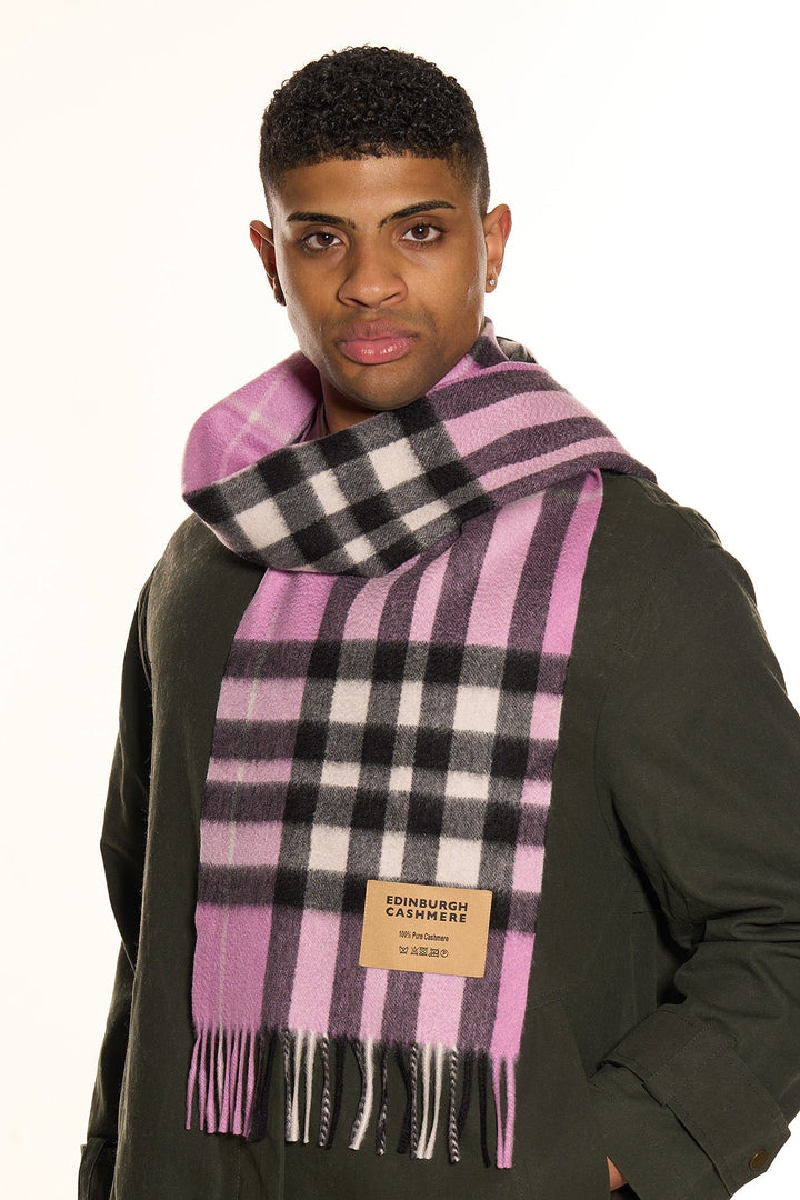 DC Check Cashmere Scarf Dark Pink - Small Size