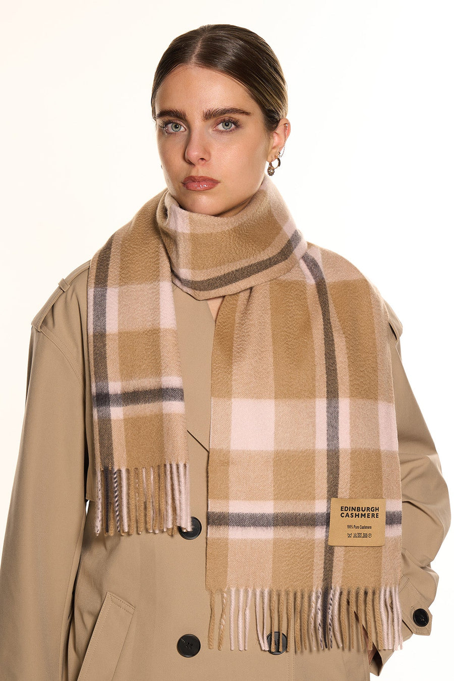 DC Scott Cashmere Scarf Camel and Black 3 - Small Size