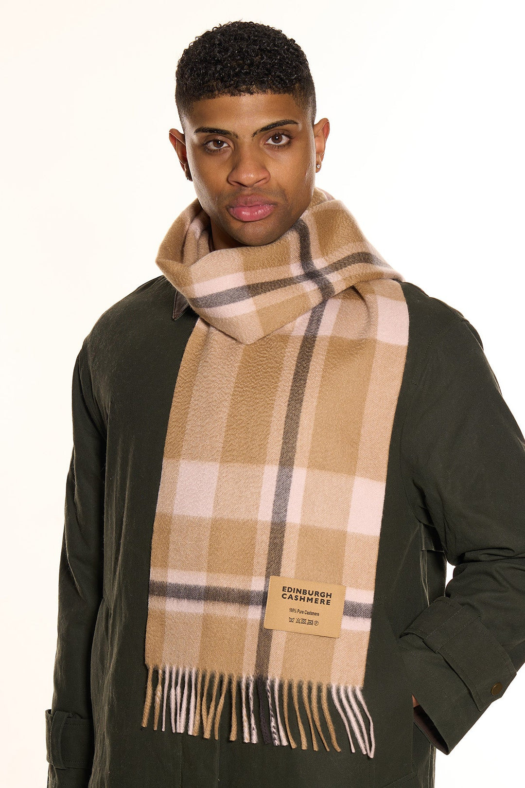 DC Scott Cashmere Scarf Camel and Black 3 - Small Size