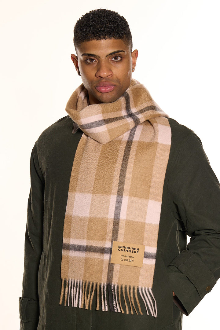 DC Scott Cashmere Scarf Camel and Black 3 - Small Size