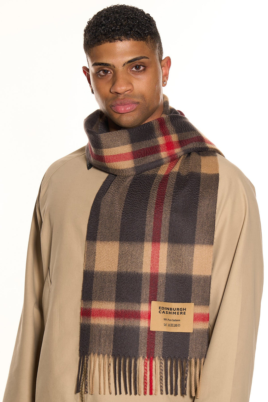 DC Scott Cashmere Scarf Camel and Black - Small Size