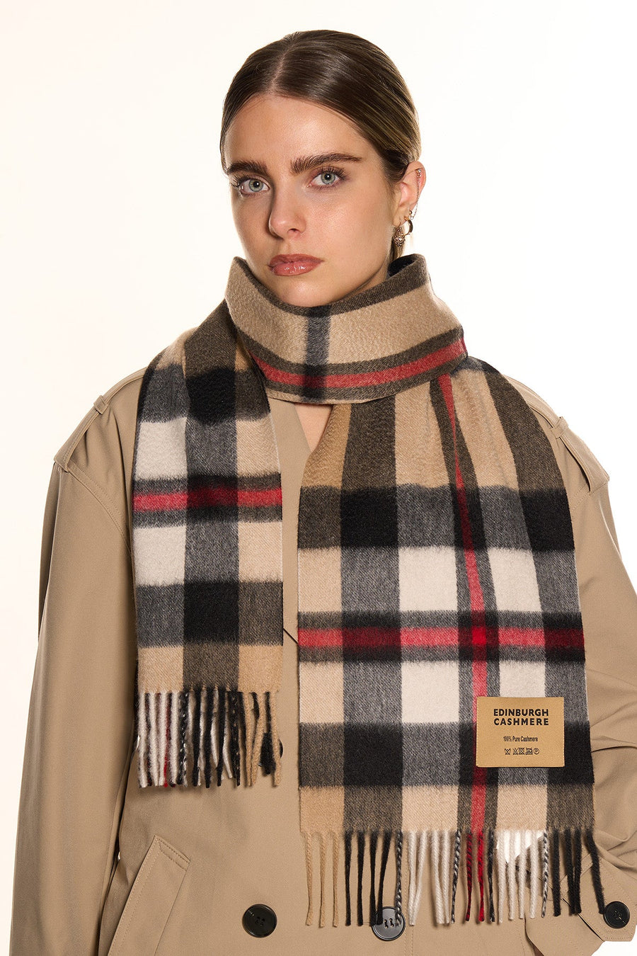 DC Scott Cashmere Scarf Camel and Black - Small Size