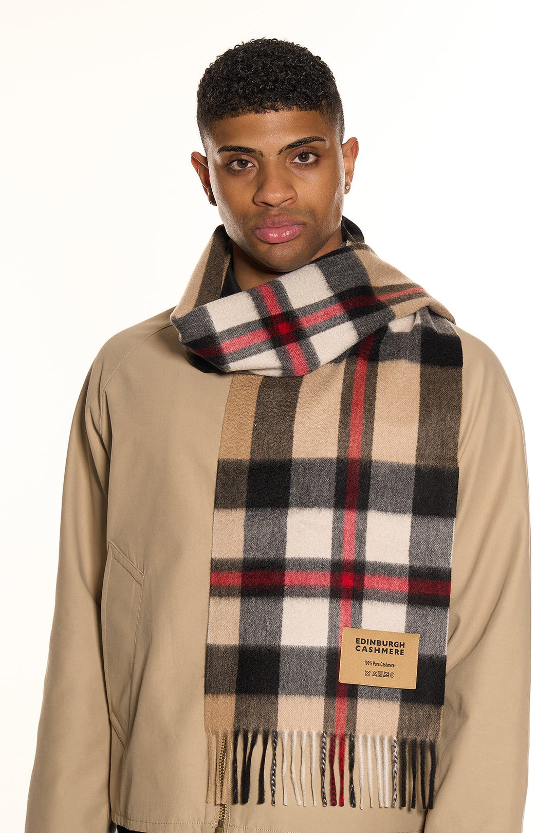 DC Scott Cashmere Scarf Camel and Black - Small Size