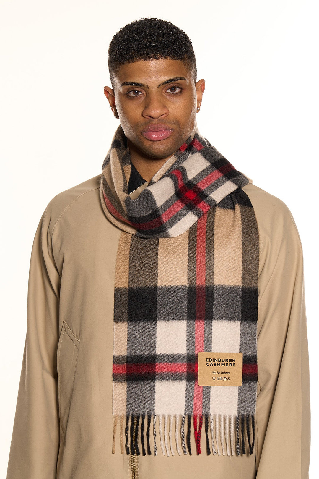 DC Scott Cashmere Scarf Camel and Black - Small Size