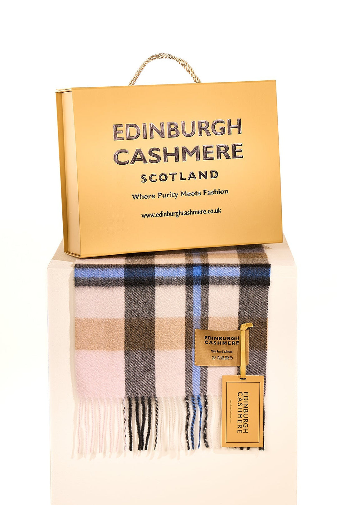 DC Scott Cashmere Scarf Camel and Cream - Small Size