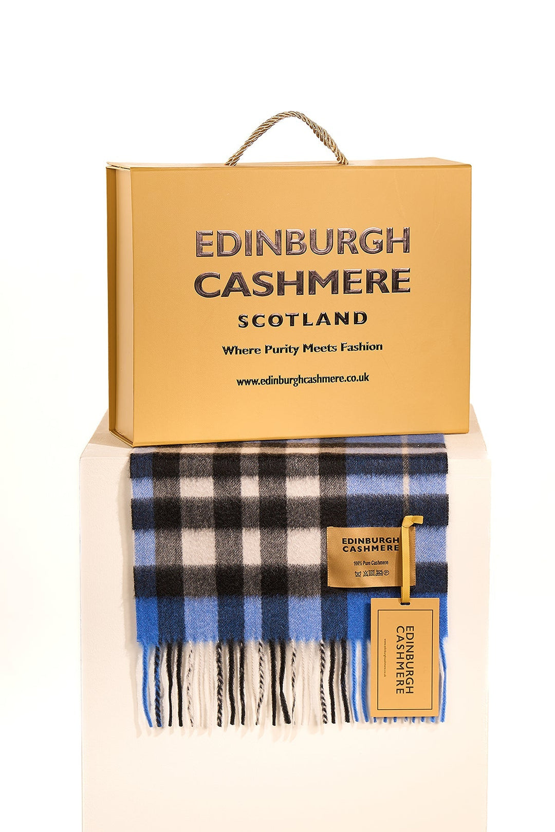 DC Check Cashmere Scarf Dark Blue - Small Size
