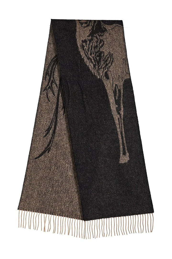 Full Stag Charcoal Scarf 100% Pure Lambswool