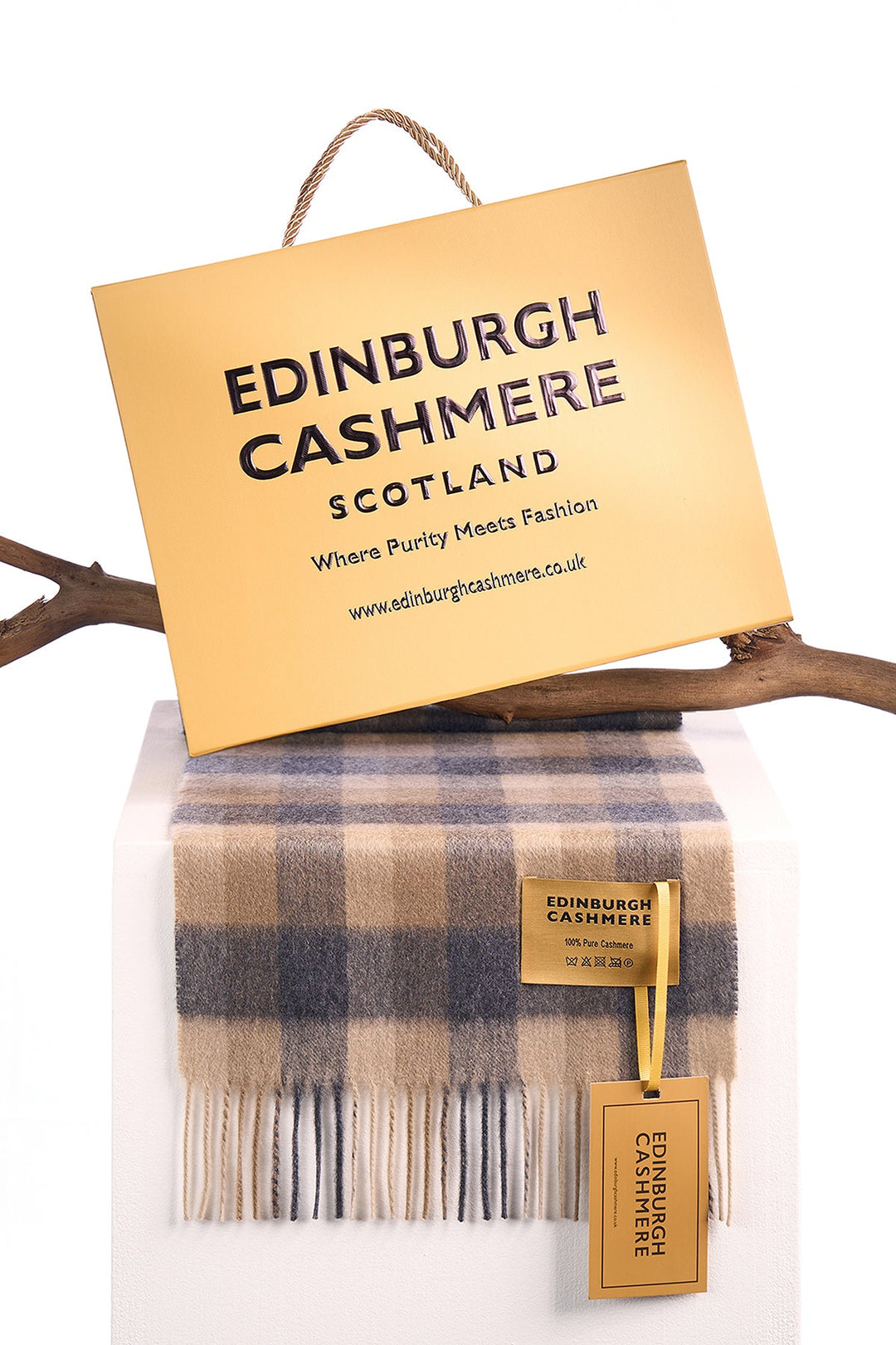 100% Pure Cashmere Scarf Design Brown Check