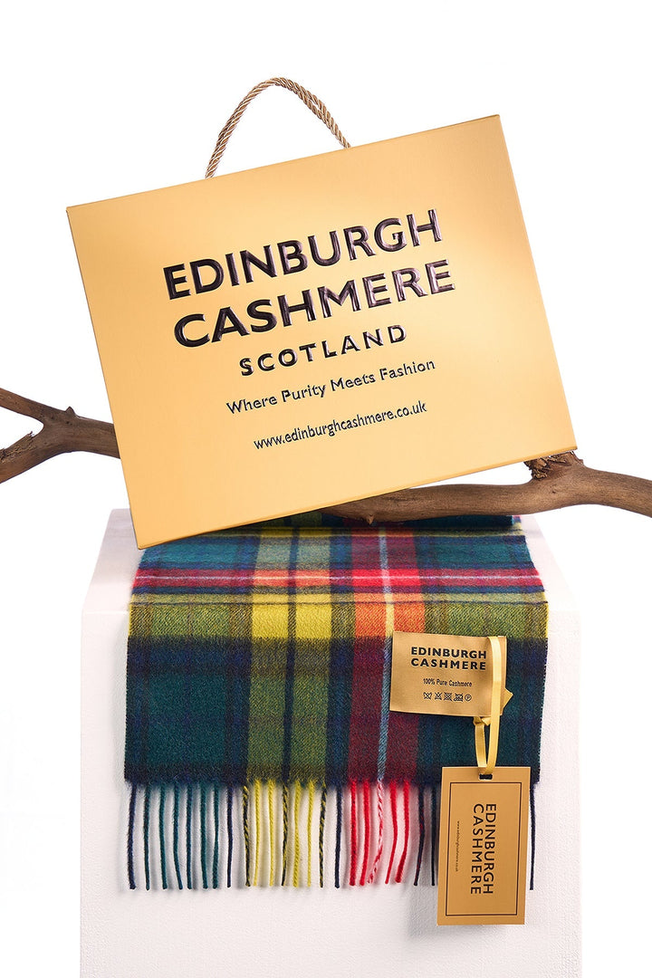 100% Pure Cashmere Scarf Scottish Design Buchanan Tartan - Small Size