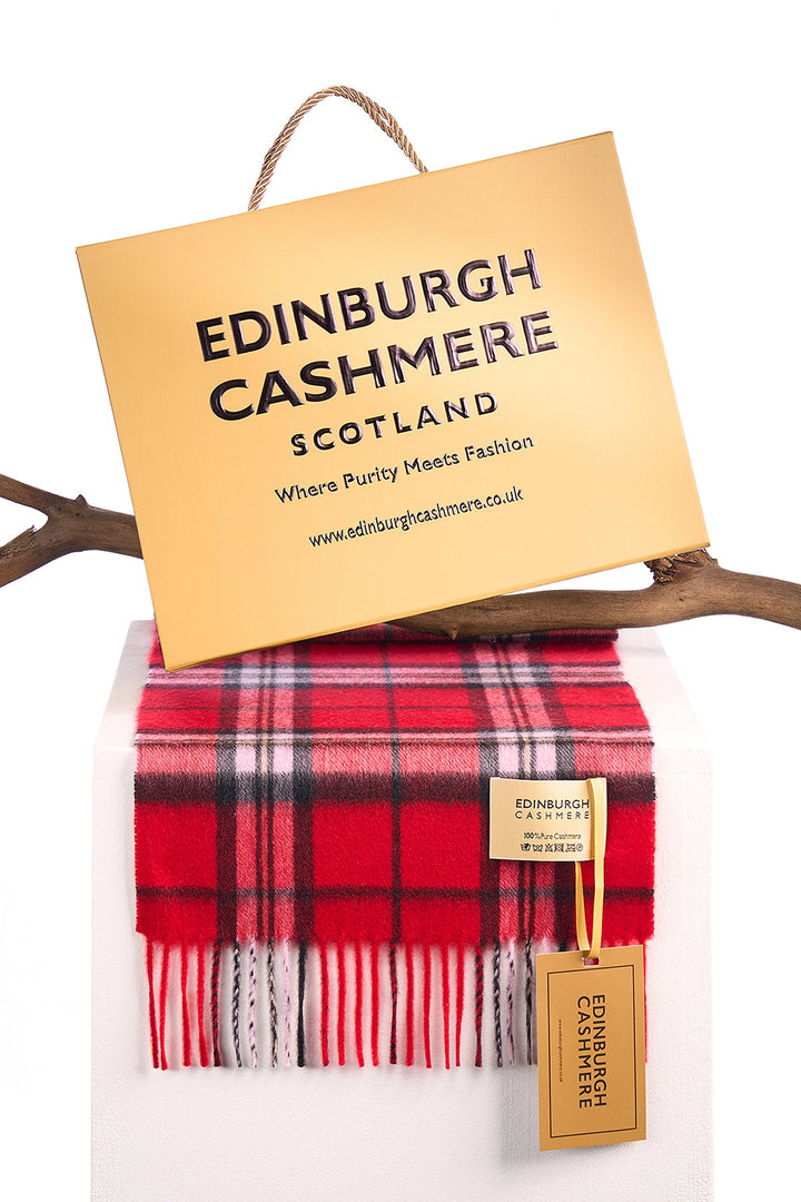 100% Pure Cashmere Scarf Scottish Thomson Red Check Design