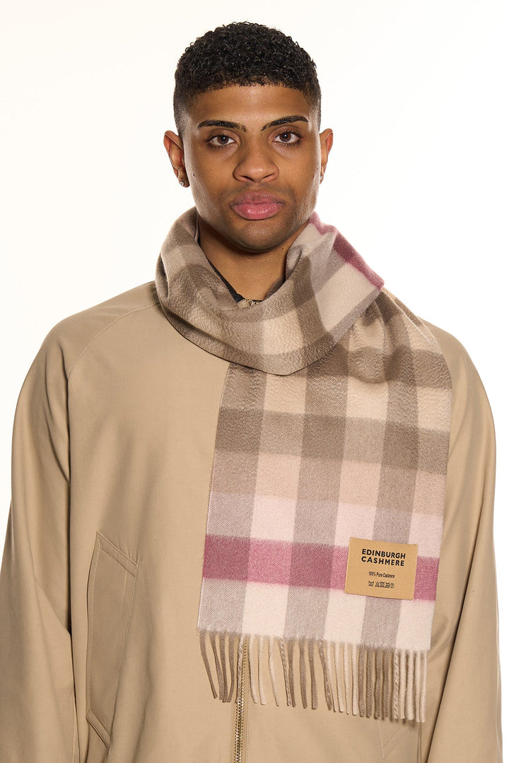 100% Pure Cashmere Pink Check Scarf - Small Size