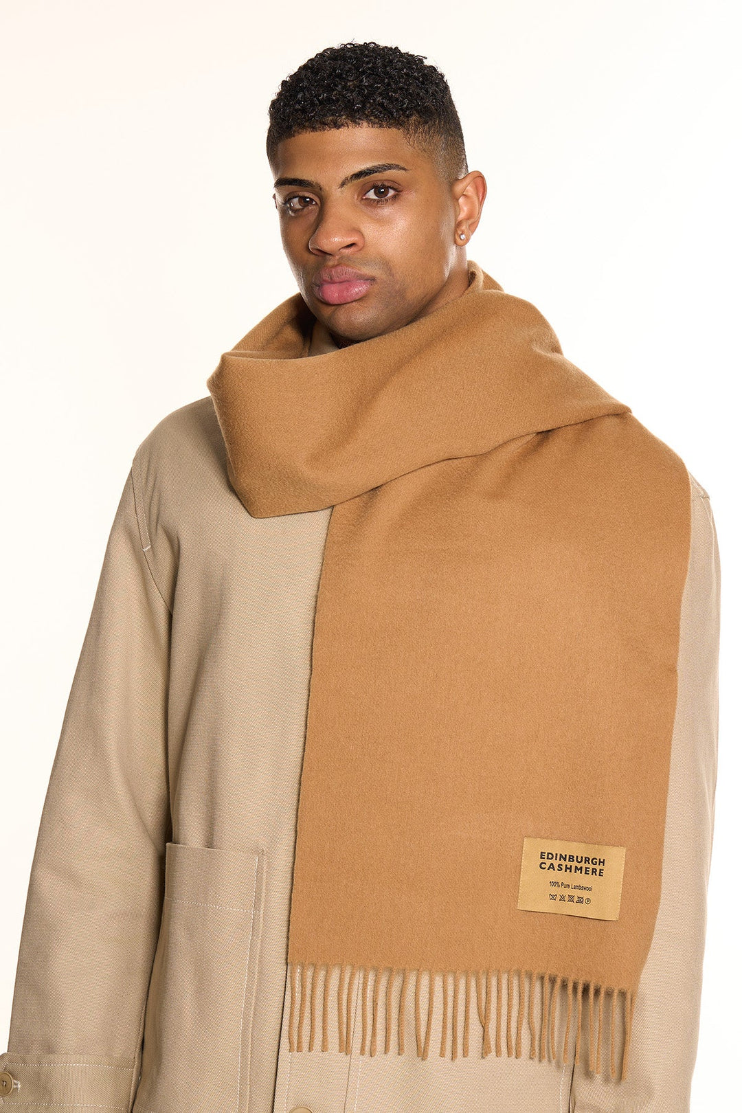 Plain Merino Wool Scarf Camel 4