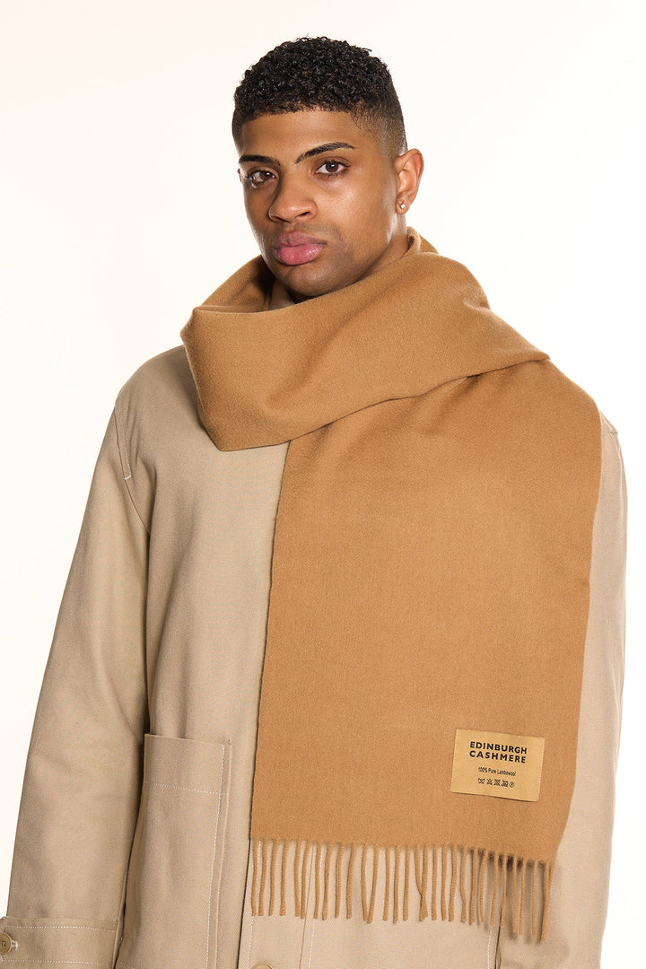 Plain Merino Wool Scarf Camel 4