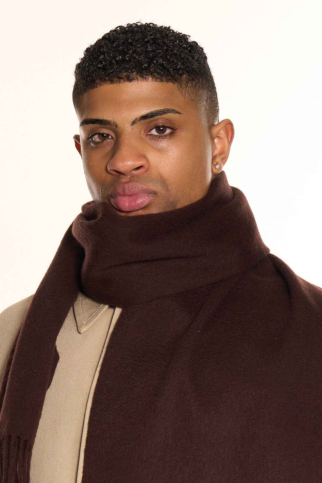 Plain Merino Wool Scarf Coffee 2