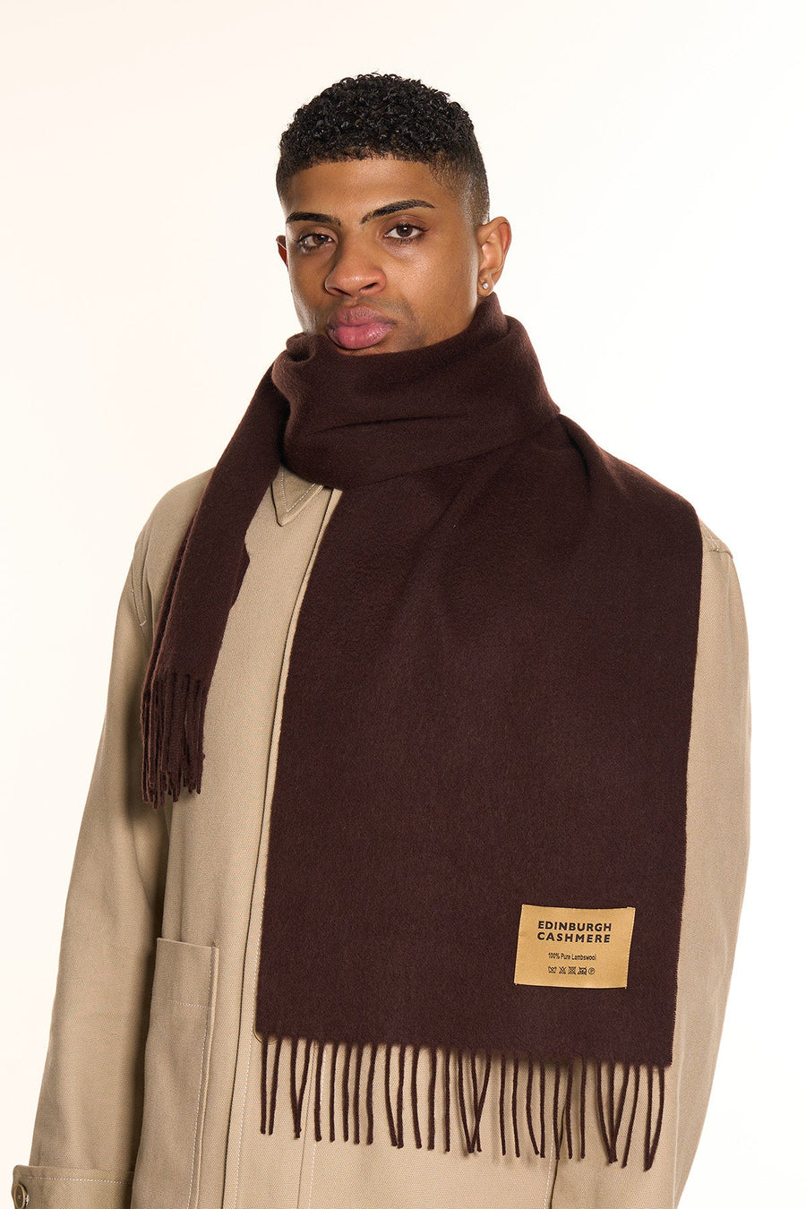 Plain Merino Wool Scarf Coffee 2