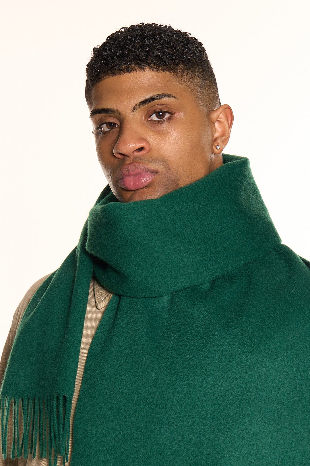 Plain Merino Wool Scarf Dark Green 136