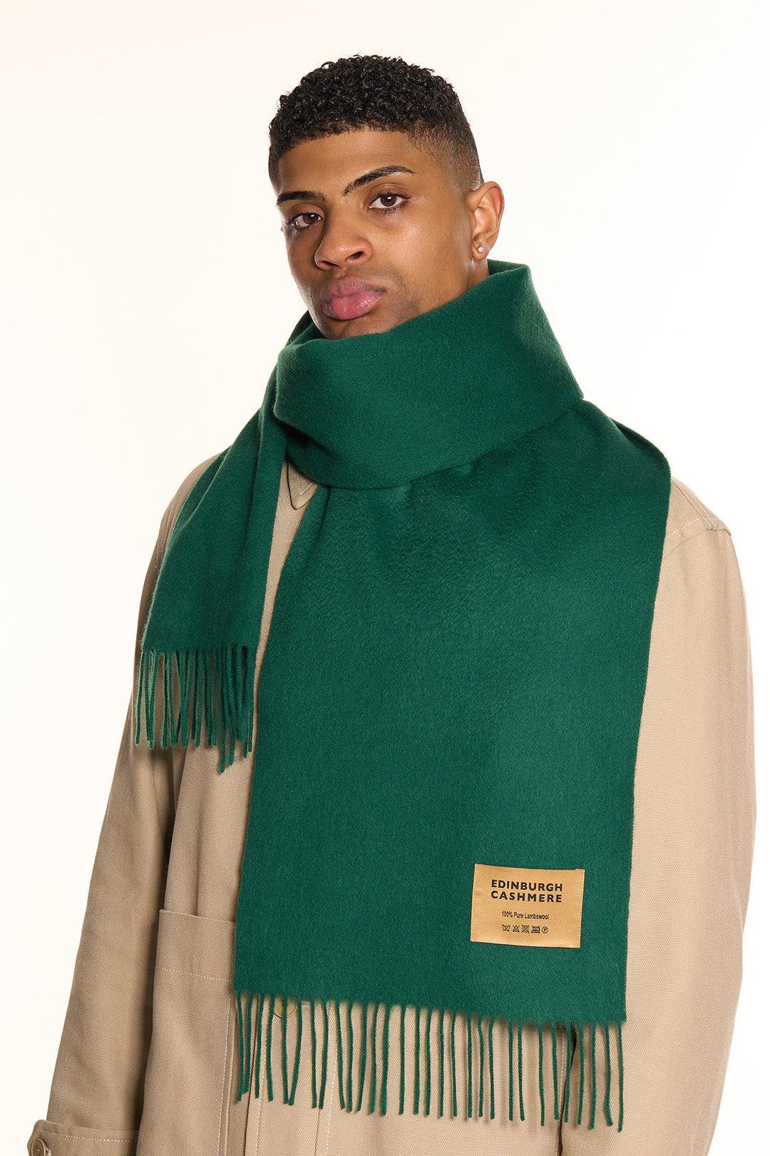 Plain Merino Wool Scarf Dark Green 136