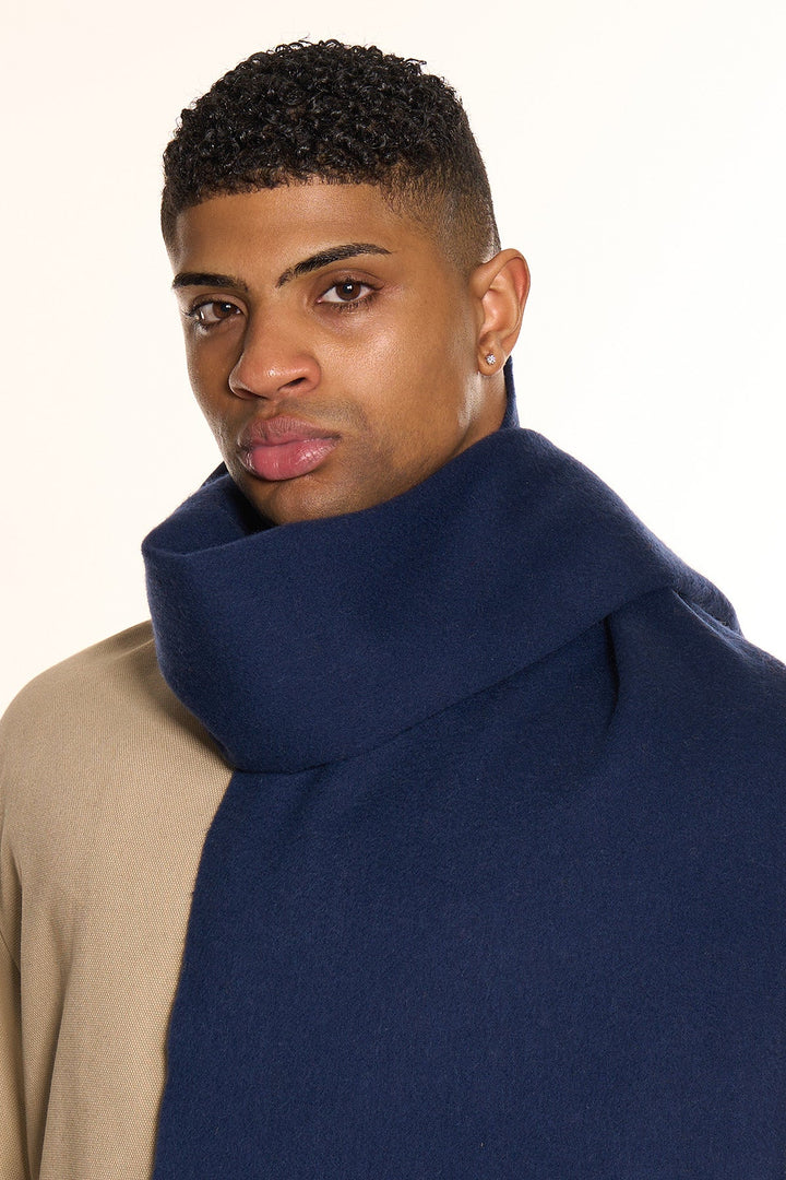 Men Plain Merino Wool Scarf Navy 135