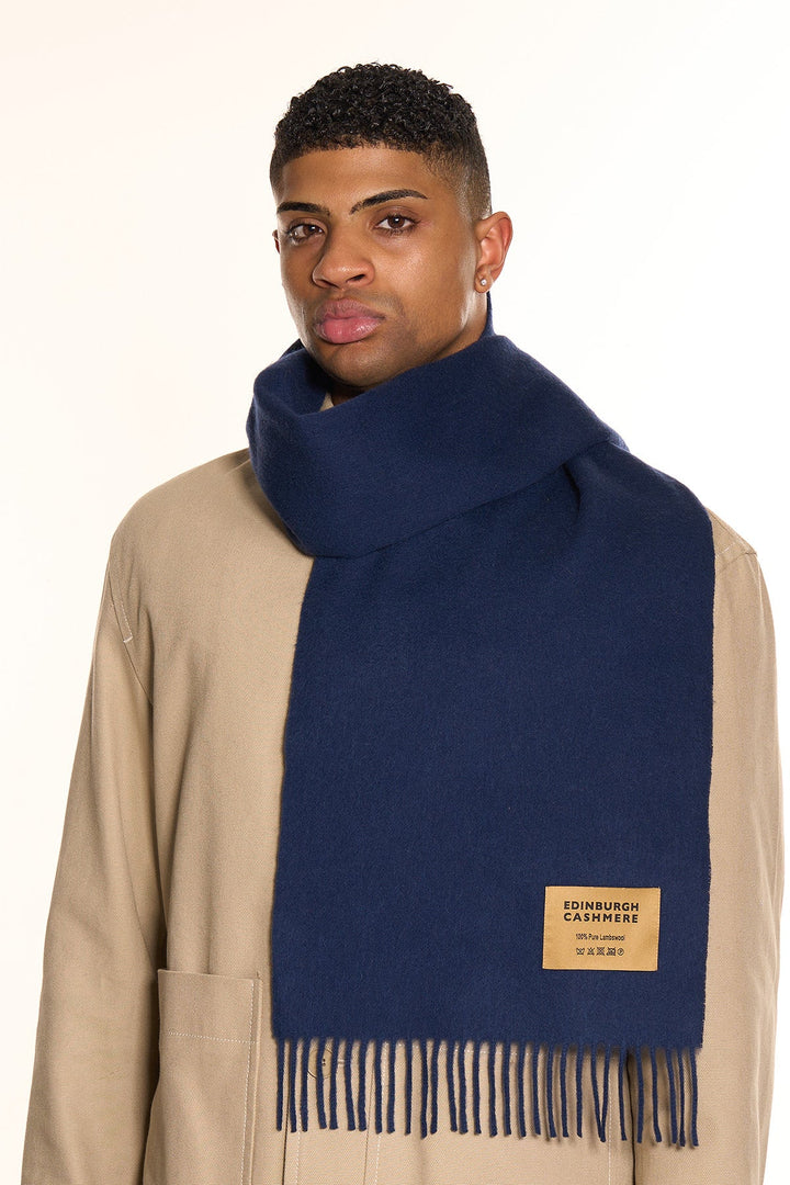 Plain Merino Wool Scarf Navy 135