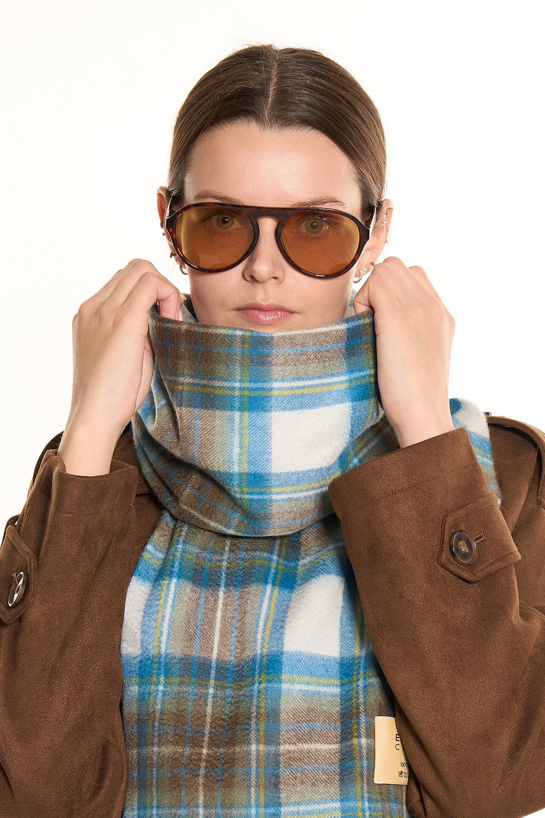 100% Pure Cashmere Scarf Design Stewart Muted Blue