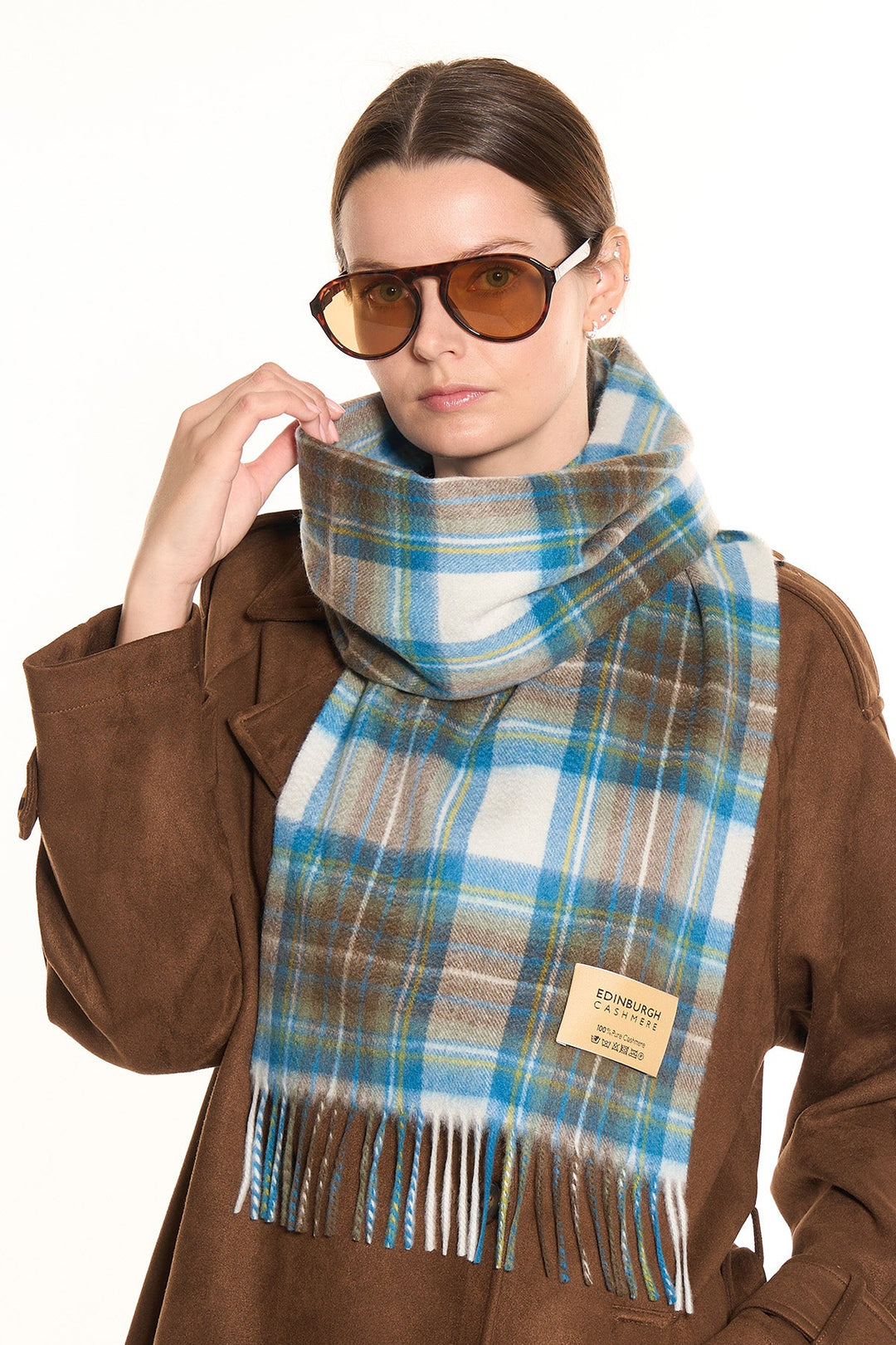 100% Pure Men Cashmere Scarf Design Stewart Muted Blue