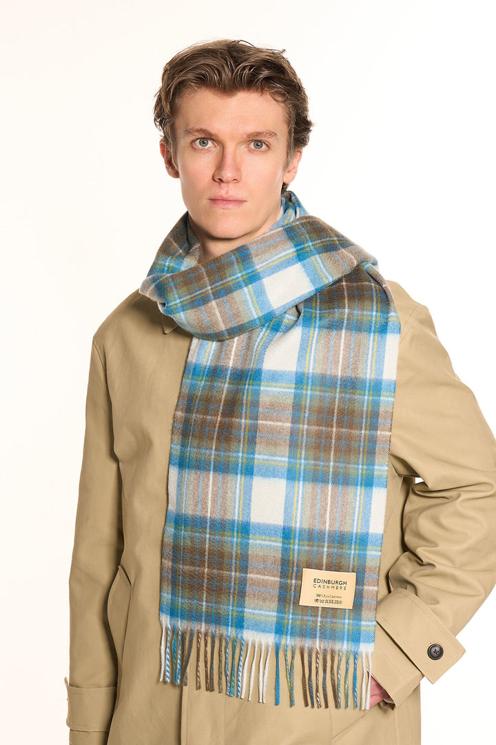 100% Pure Men Cashmere Scarf Design Stewart Muted Blue
