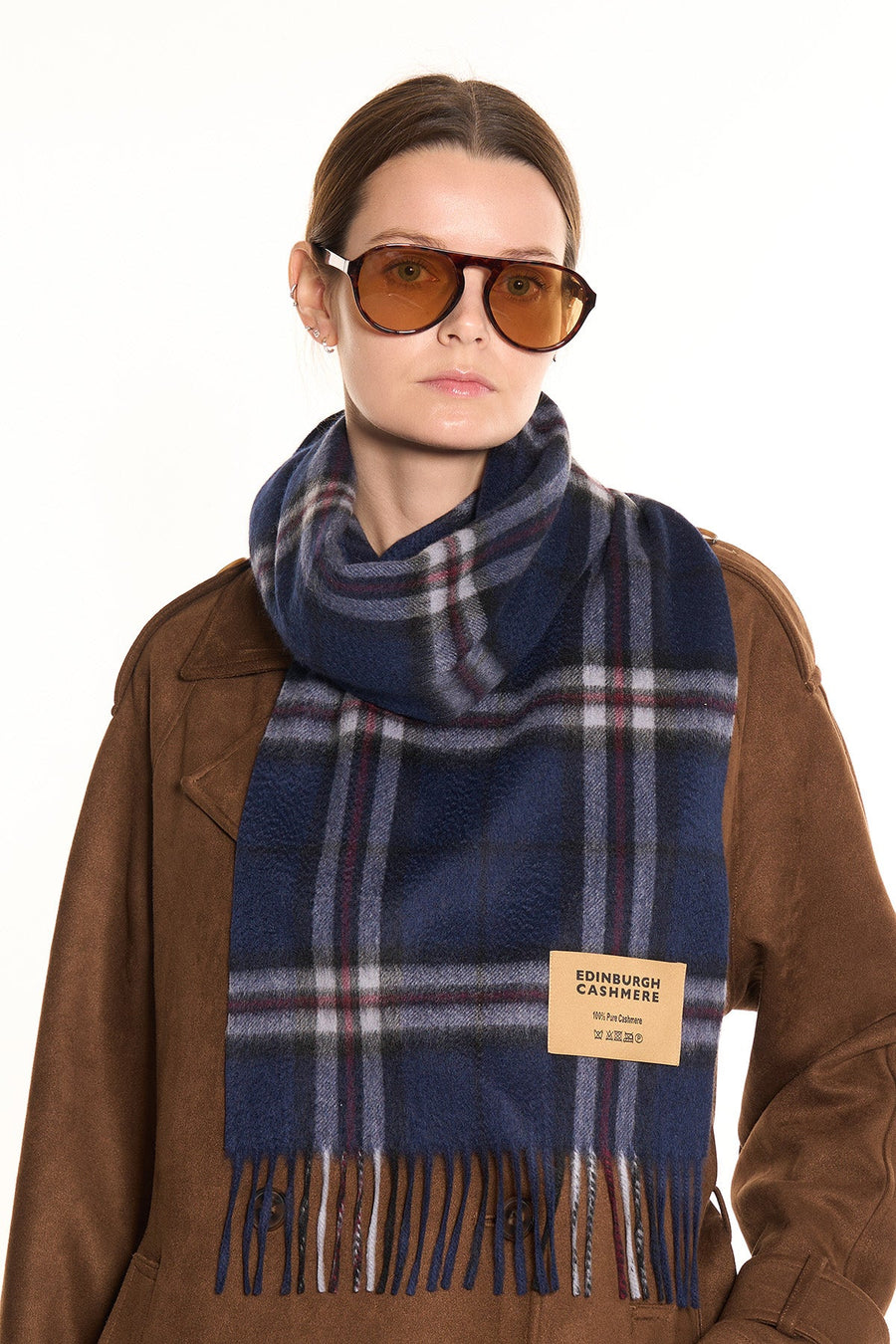 100% Pure Cashmere Scarf Thomson Navy Tartan