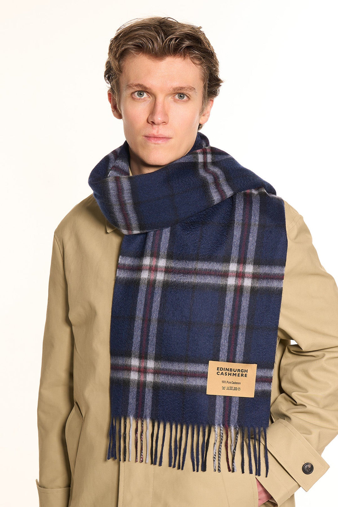 100% Pure Cashmere Scarf Thomson Navy Tartan