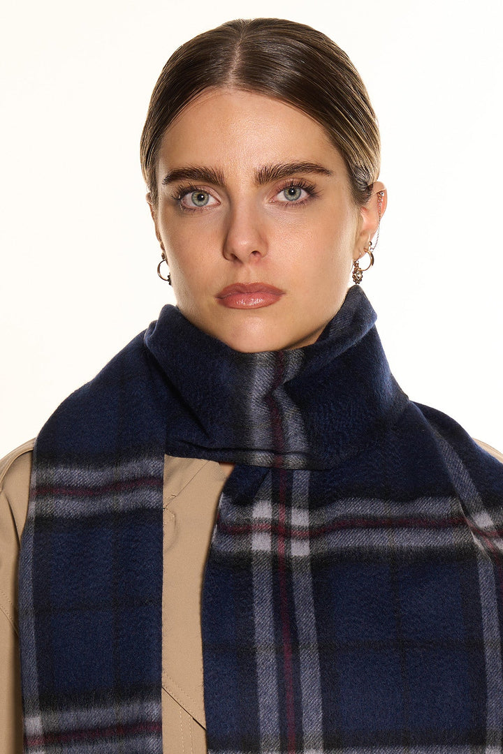 100% Pure Cashmere Scarf Thomson Navy Tartan - Small Size