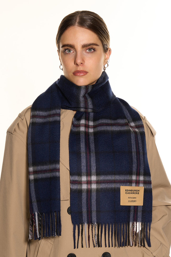 100% Pure Cashmere Scarf Thomson Navy Tartan - Small Size