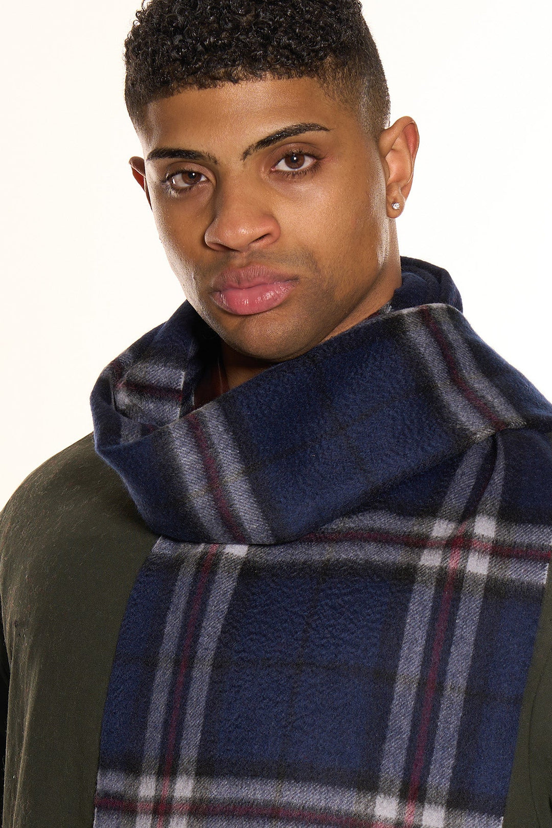 100% Pure Cashmere Scarf Thomson Navy Tartan - Small Size