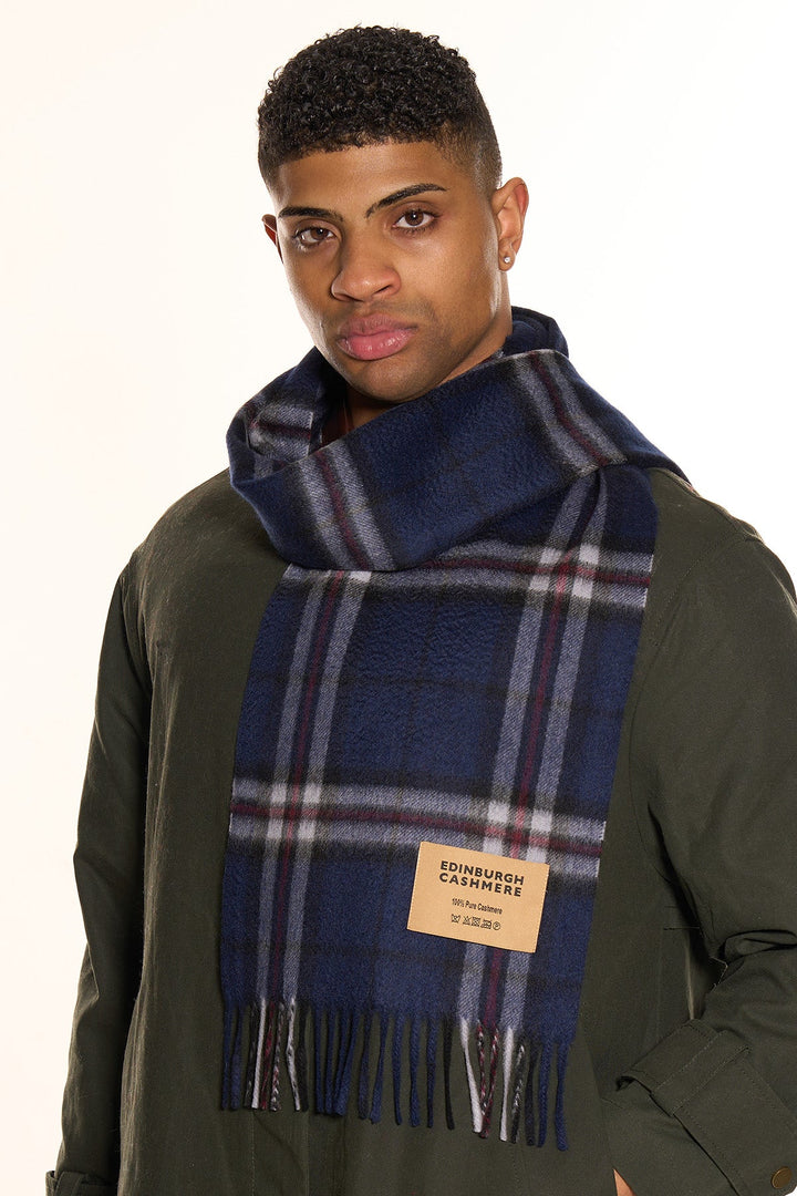 100% Pure Cashmere Scarf Thomson Navy Tartan - Small Size