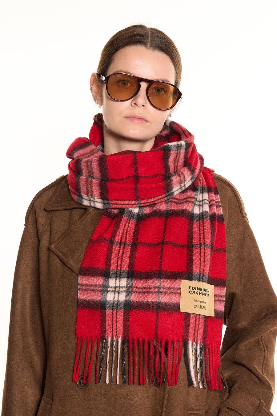 100% Pure Cashmere Scarf Scottish Thomson Red Check Design